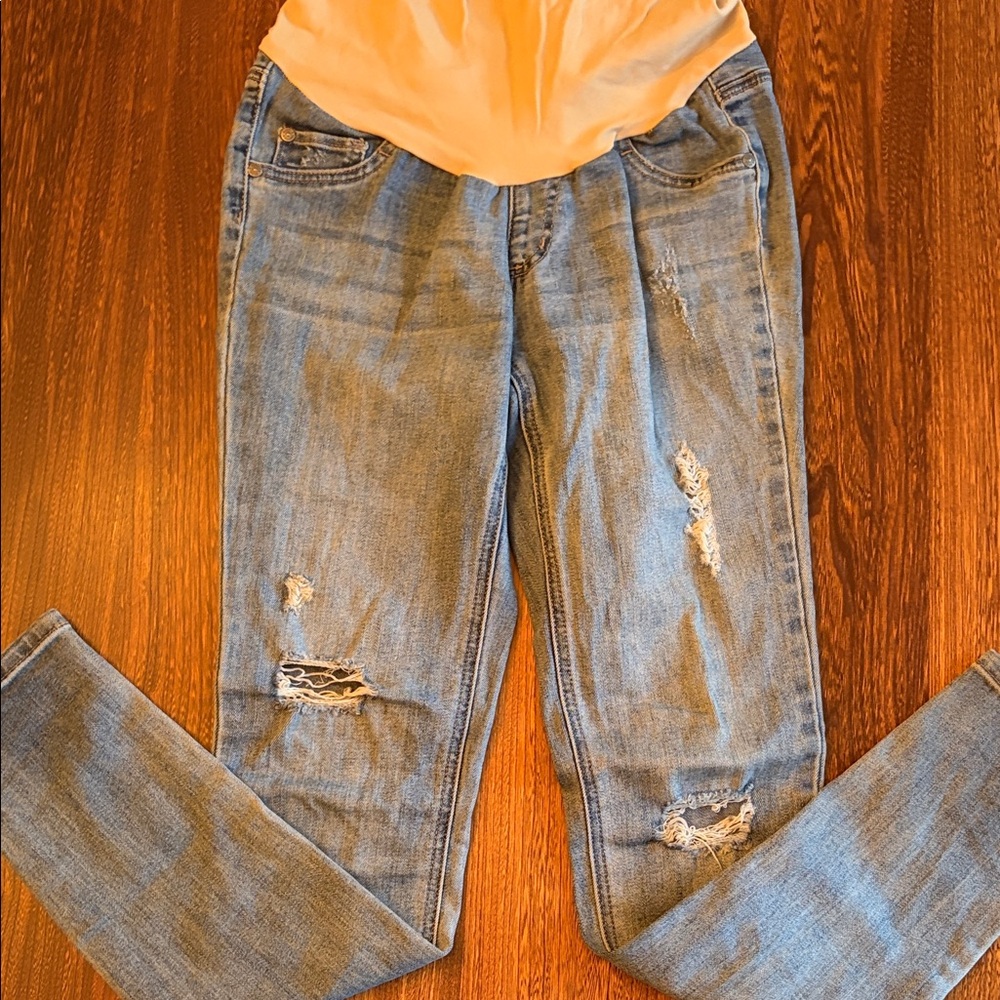 Distressed Blue Women's Maternity Jeans